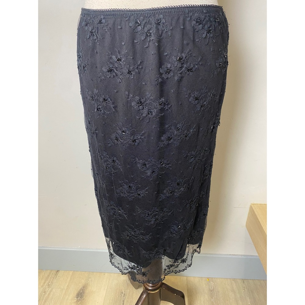 Valerie Separates Black Lace Beaded Midi Skirt Petite 90s Y2K Fairycore FloralL